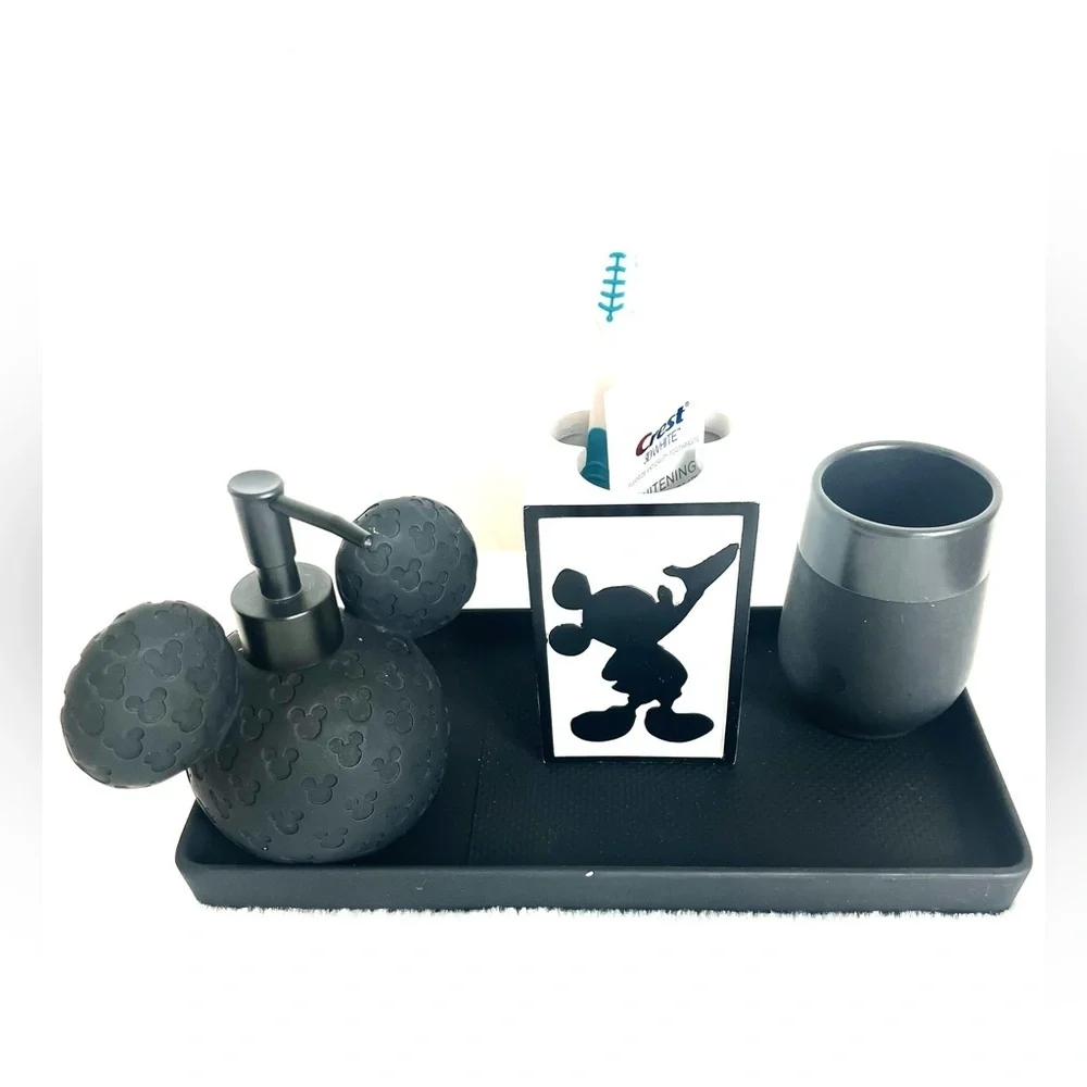 Mickey Mouse Bathroom Set Soap dispenser Towels Tray Toothbrush holder Mug